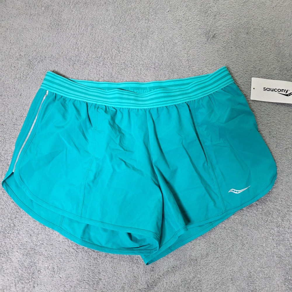 Saucony Womens XL PE Short Teal Running Athletic Reflective SA81422-ELC NWT